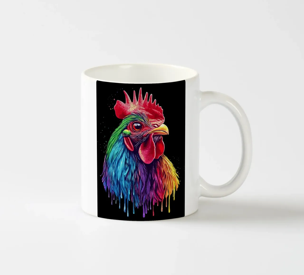 Rodilandro rosso con piume arcobaleno tazza in ceramica da pixelbull - medieval art and more