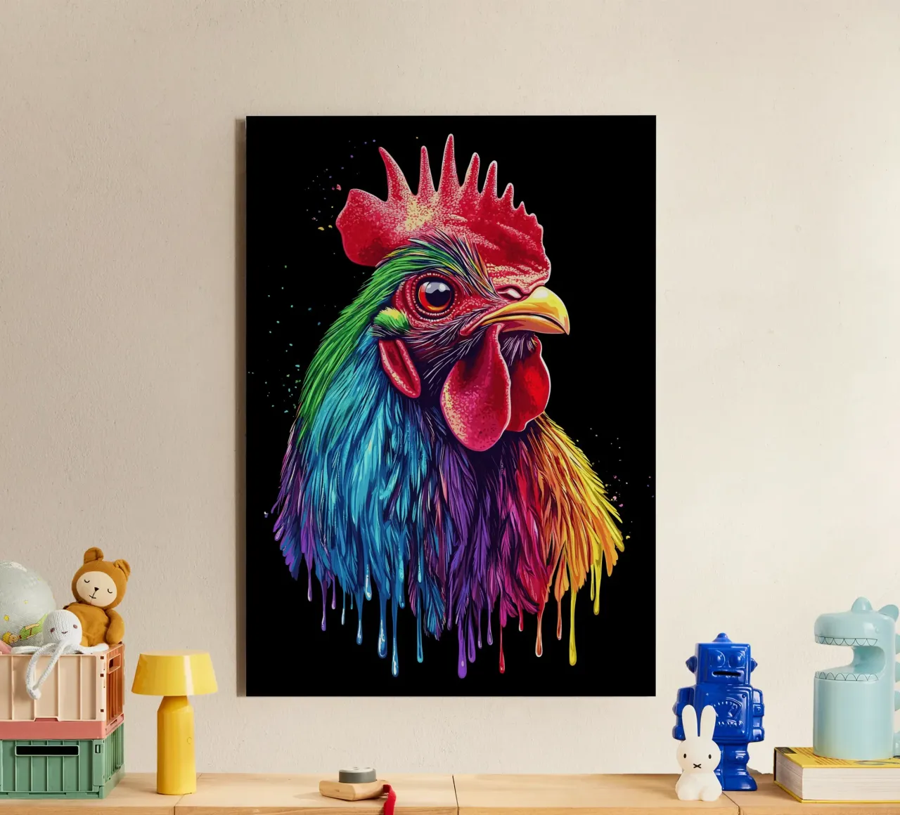 Rode rhodelander met regenboogveren aluminium-dibond van pixelbull - medieval art and more