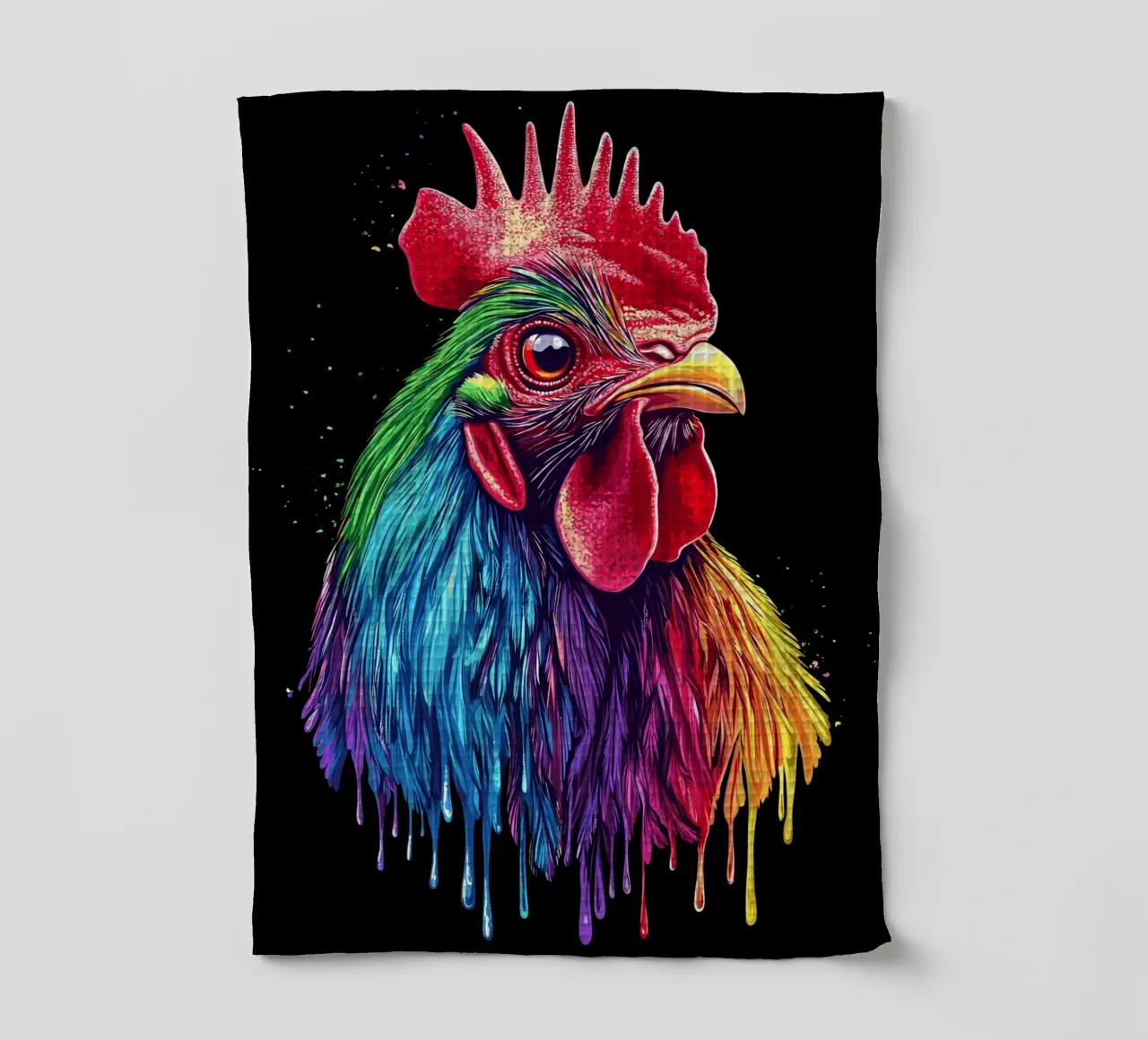 Rodilandro rosso con piume arcobaleno canovaccio da cucina da pixelbull - medieval art and more