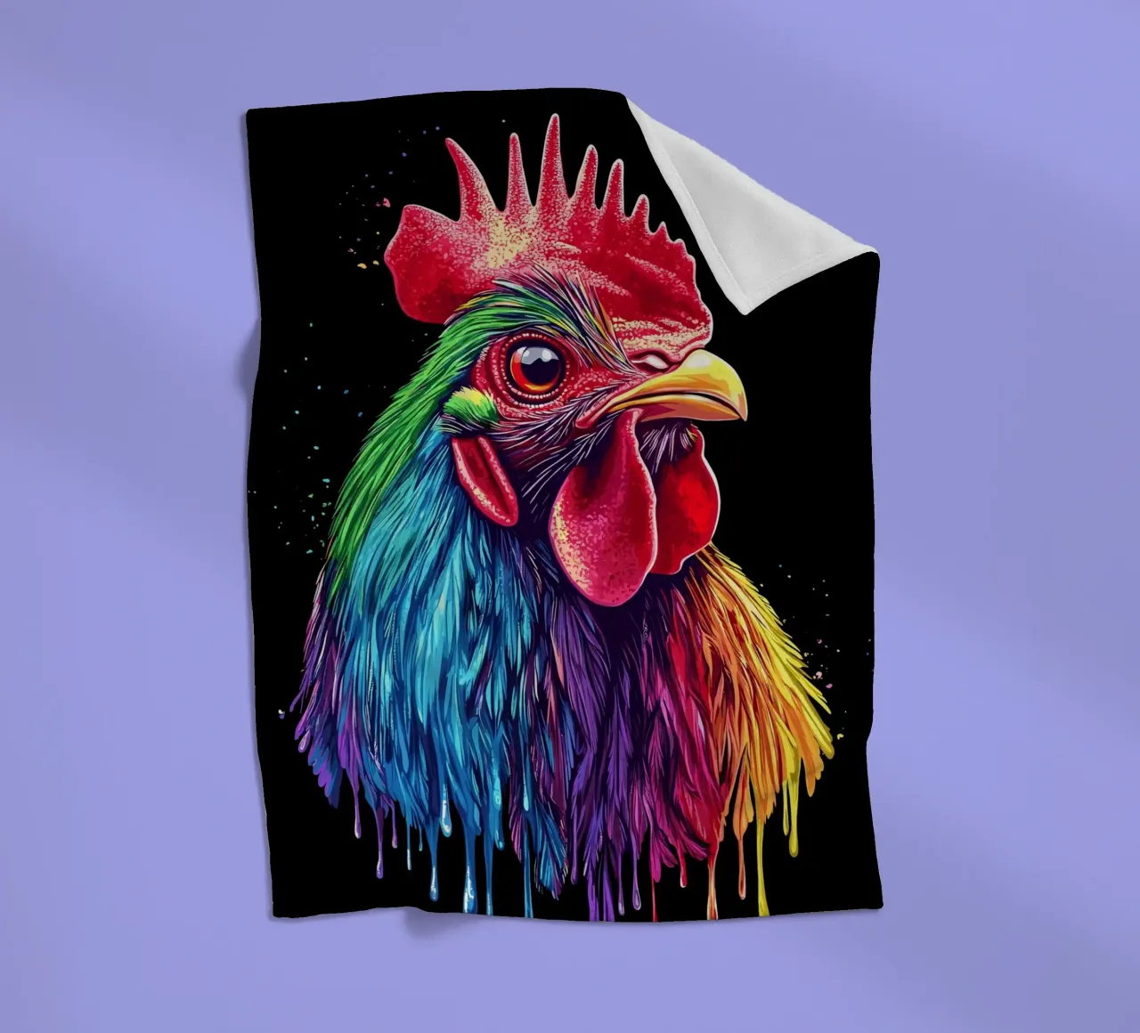 Rodilandro rosso con piume arcobaleno coperta in pile da pixelbull - medieval art and more