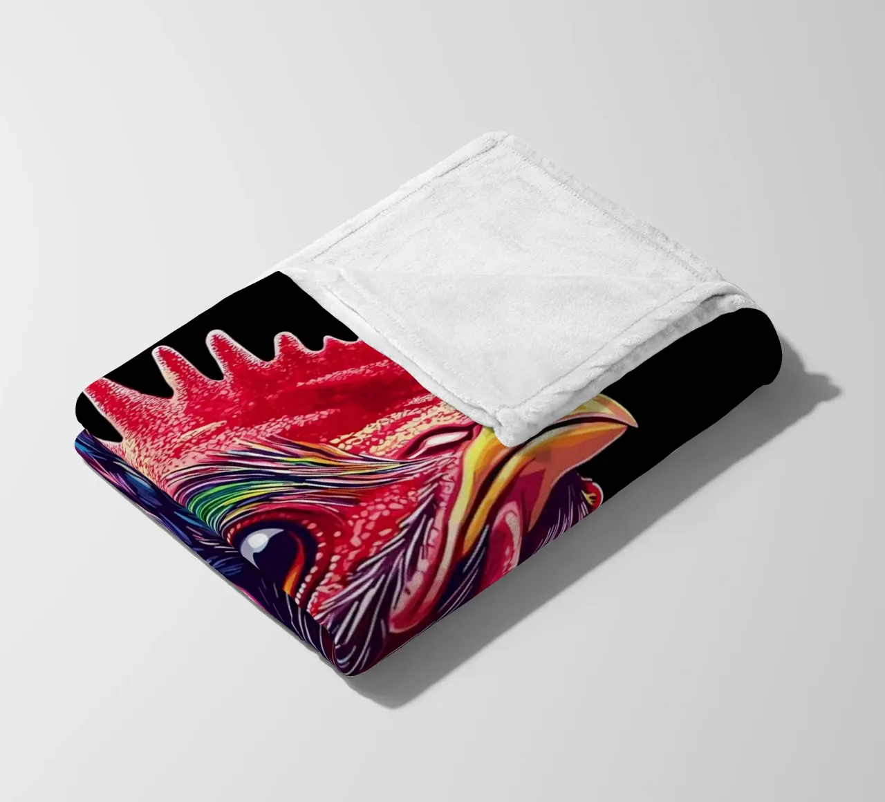 Rodilandro rosso con piume arcobaleno coperta in pile da pixelbull - medieval art and more