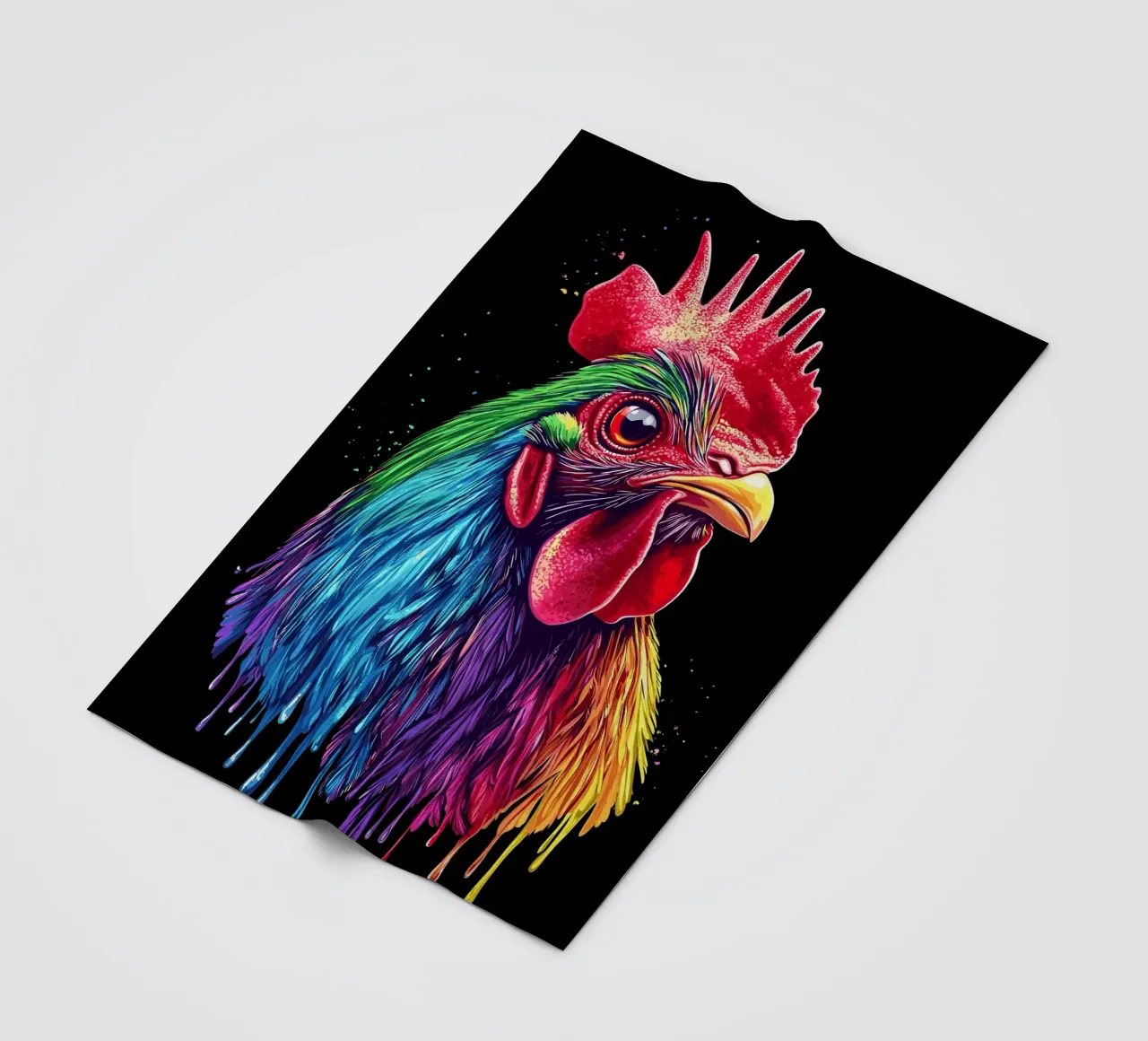 Rodilandro rosso con piume arcobaleno coperta in pile da pixelbull - medieval art and more