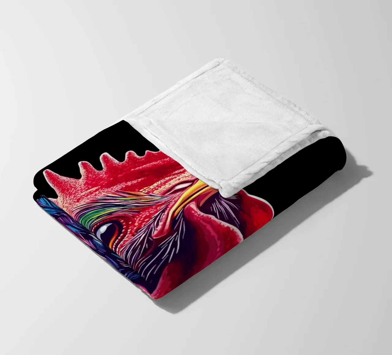 Rodilandro rosso con piume arcobaleno coperta in pile da pixelbull - medieval art and more