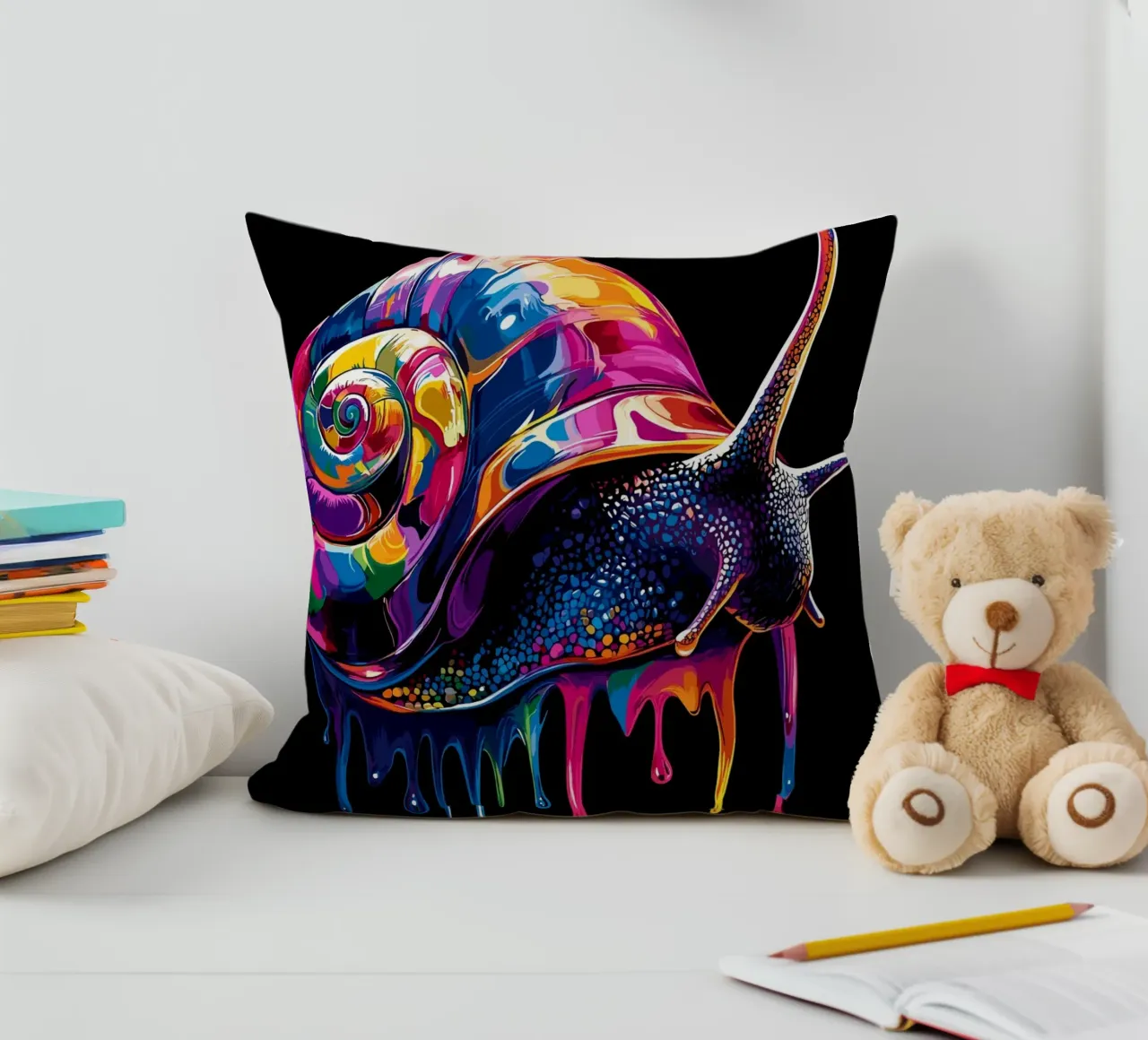 Lumaca colorata con spirale gocciolante cuscino da pixelbull - medieval art and more