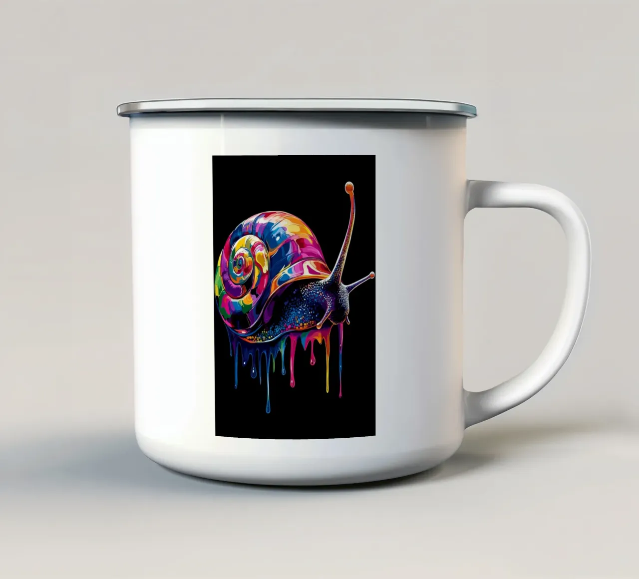 Lumaca colorata con spirale gocciolante tazza in smalto da pixelbull - medieval art and more