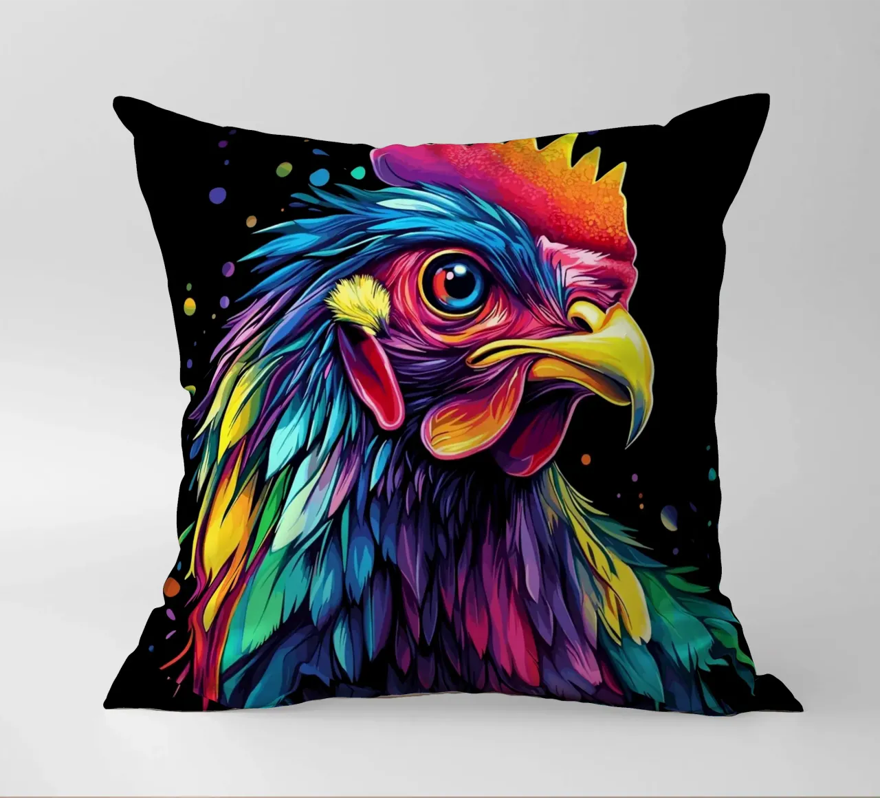 Un gallo maestoso con un'esplosione di colori cuscino da pixelbull - medieval art and more