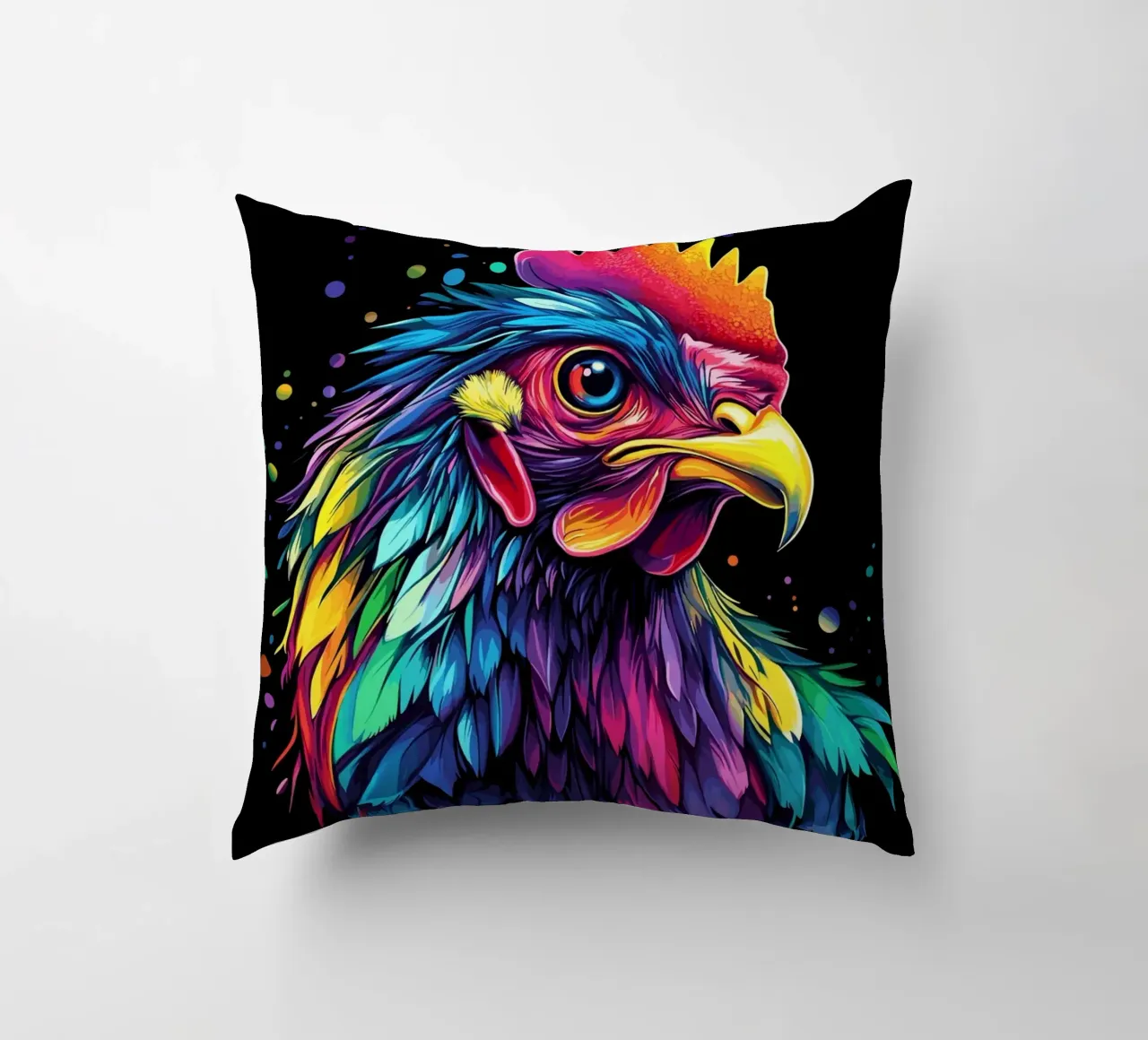 Un gallo maestoso con un'esplosione di colori cuscino da pixelbull - medieval art and more