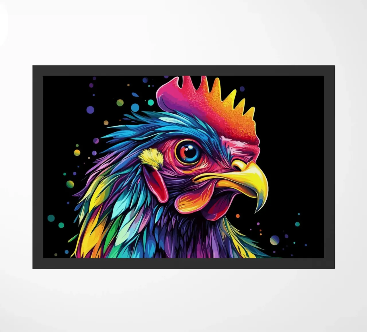 Un gallo maestoso con un'esplosione di colori zerbino da pixelbull - medieval art and more