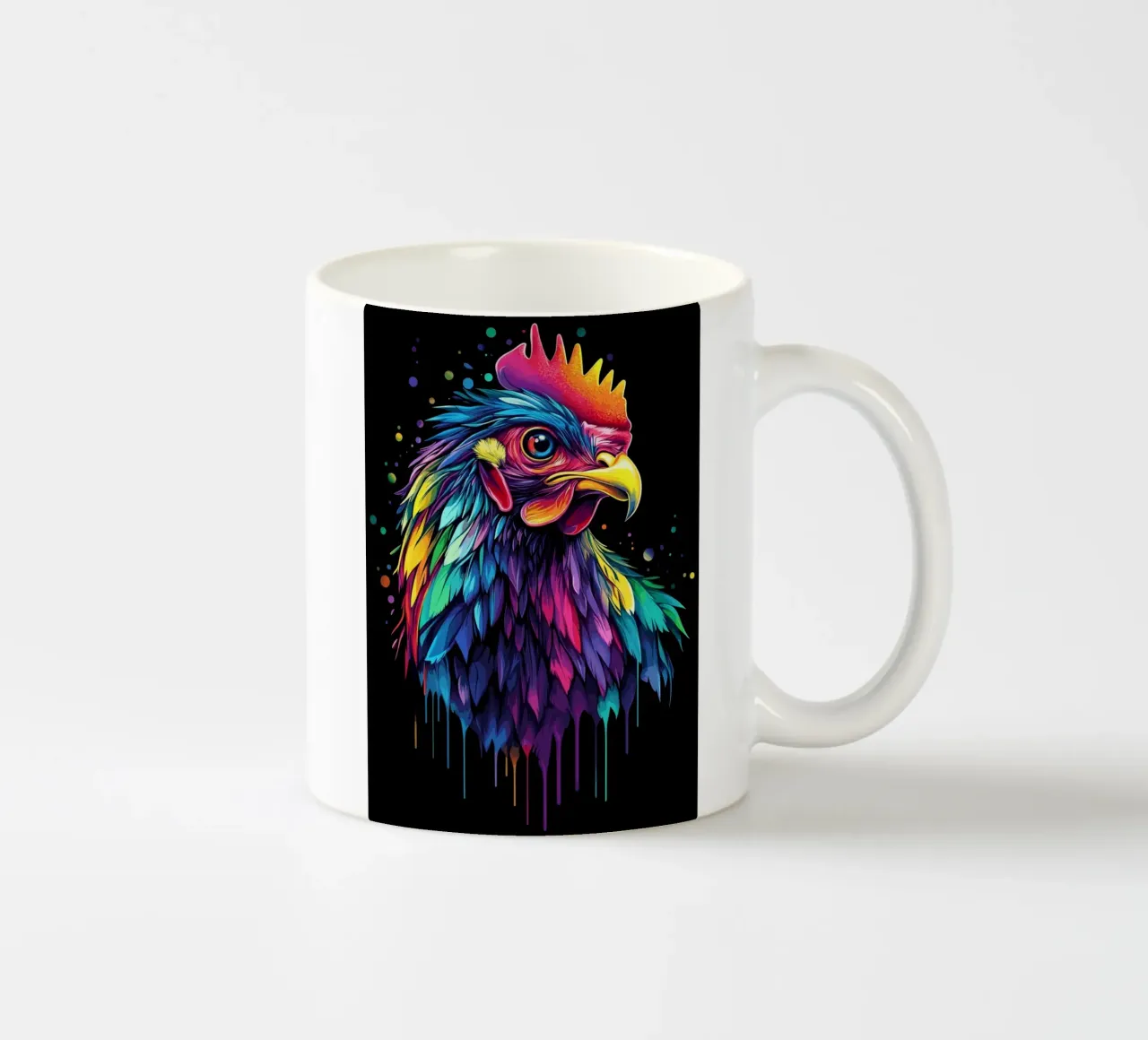 Un gallo maestoso con un'esplosione di colori tazza in ceramica da pixelbull - medieval art and more