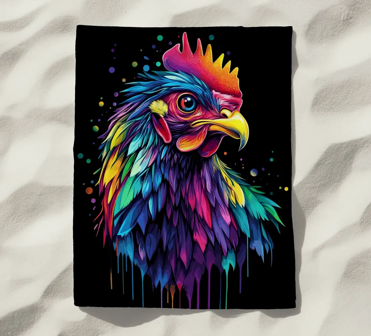 Un gallo maestoso con un'esplosione di colori telo mare da pixelbull - medieval art and more