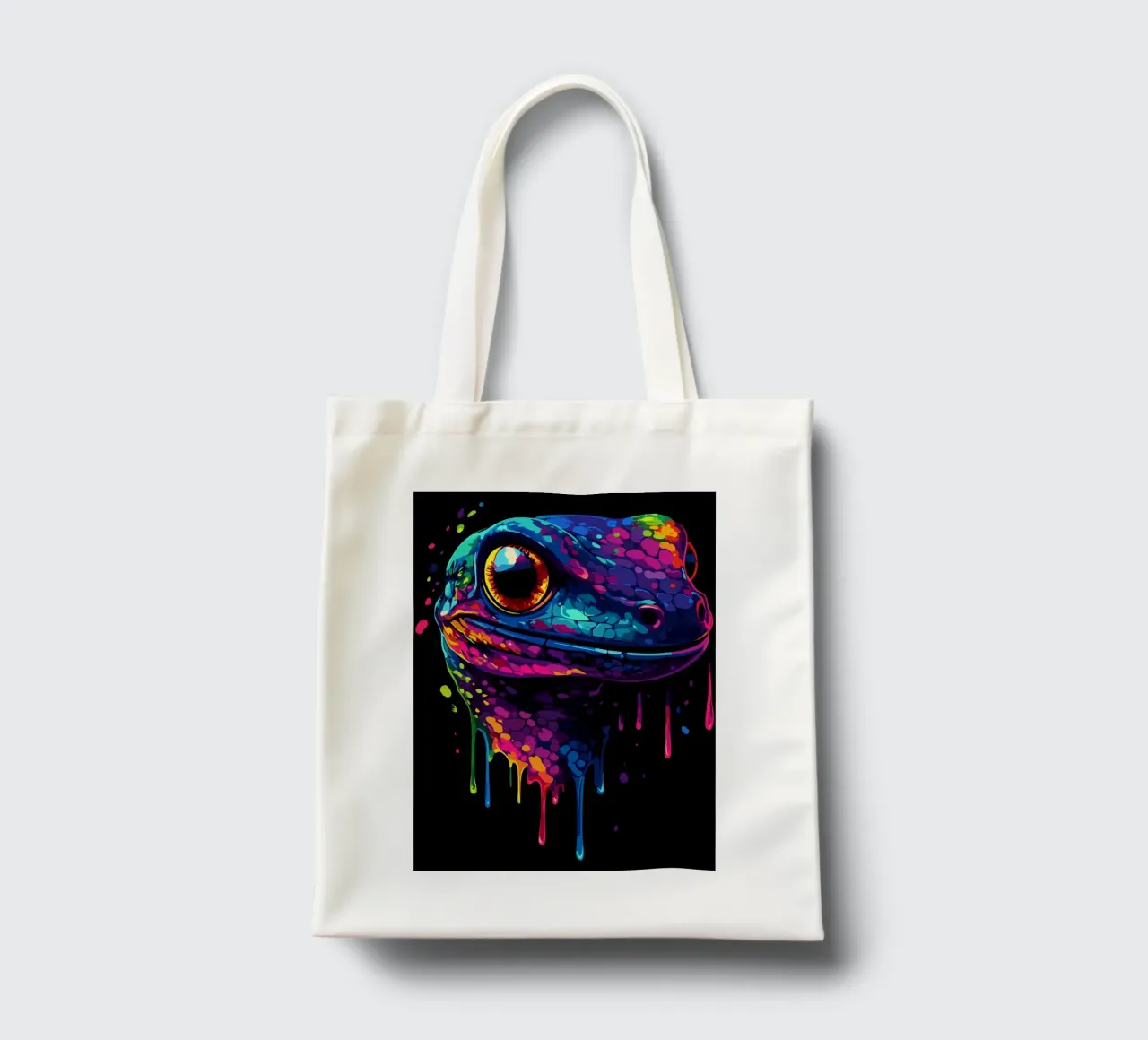 Geco variopinto con colori sgocciolanti borsa in juta da pixelbull - medieval art and more