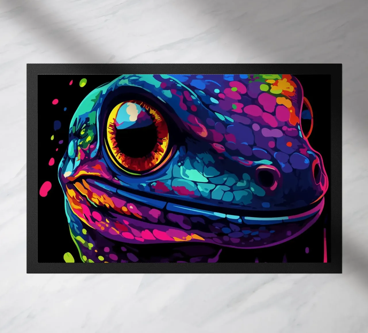 Geco variopinto con colori sgocciolanti zerbino da pixelbull - medieval art and more