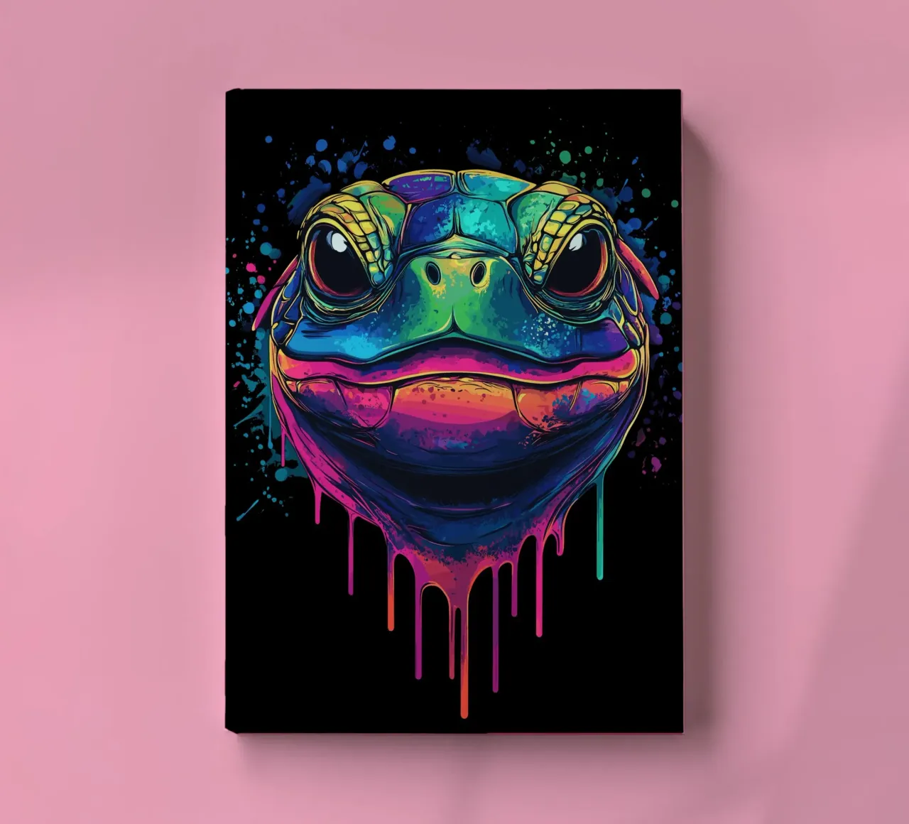 Colourful turtle head with splashes of paint notebook by pixelbull - medieval art and more