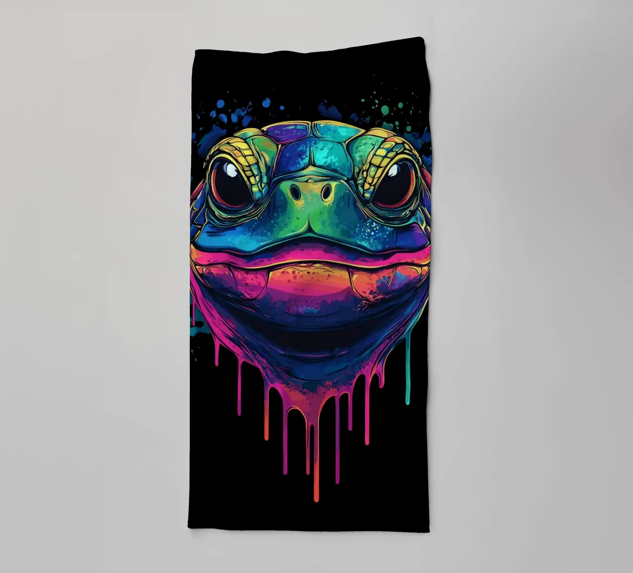Colourful turtle head with splashes of paint towel by pixelbull - medieval art and more