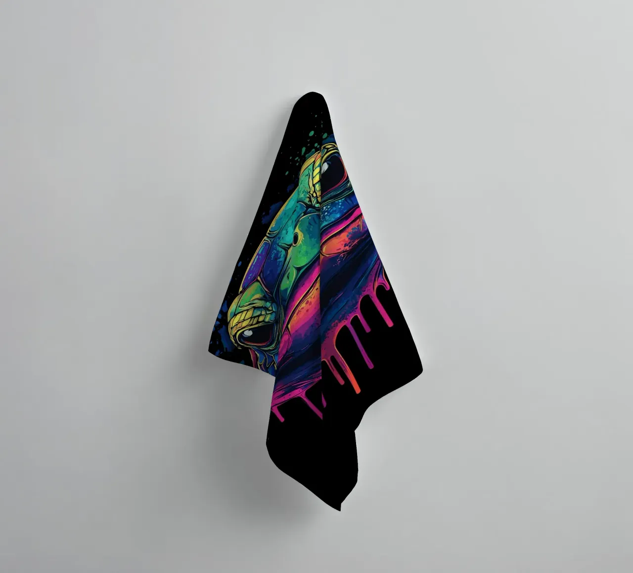 Colourful turtle head with splashes of paint towel by pixelbull - medieval art and more