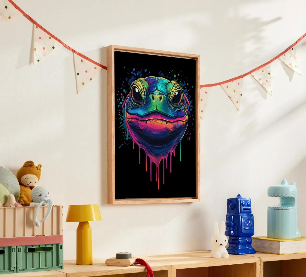 Testa di tartaruga colorata con schizzi di vernice tela da pixelbull - medieval art and more