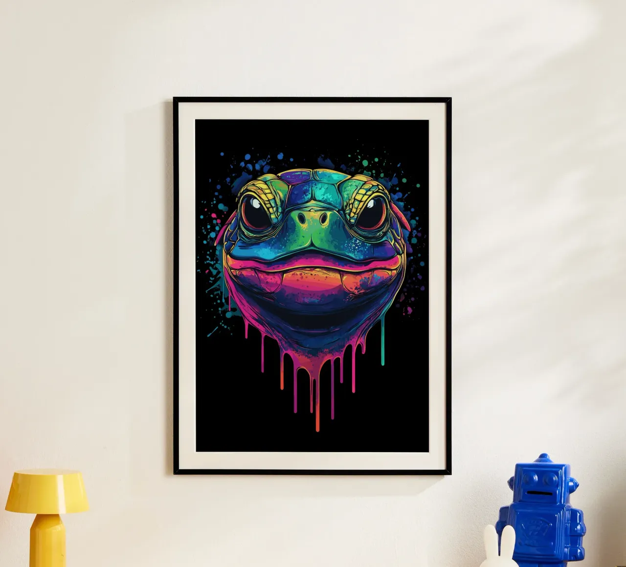 Colourful turtle head with splashes of paint hahnemühle by pixelbull - medieval art and more