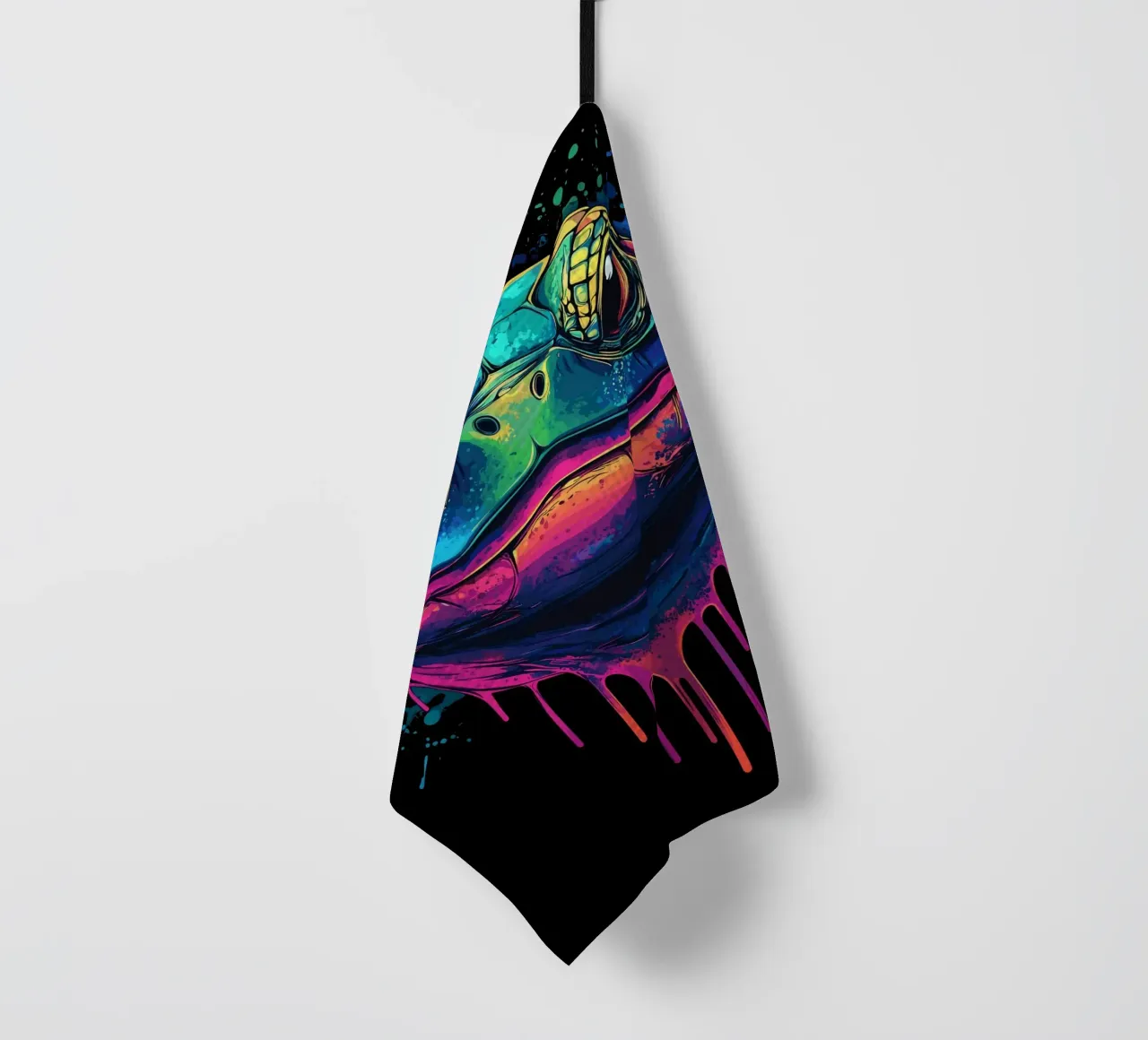 Colourful turtle head with splashes of paint tea towel by pixelbull - medieval art and more