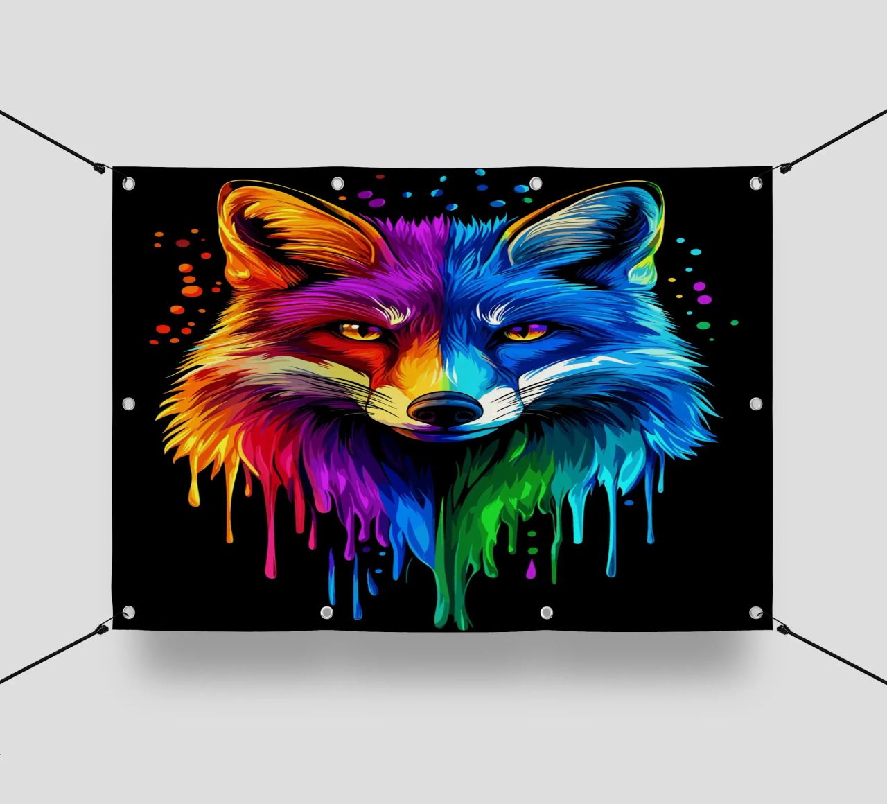 Volpe colorata con sfumatura di colore ed effetto gocciolante telo in pvc da pixelbull - medieval art and more