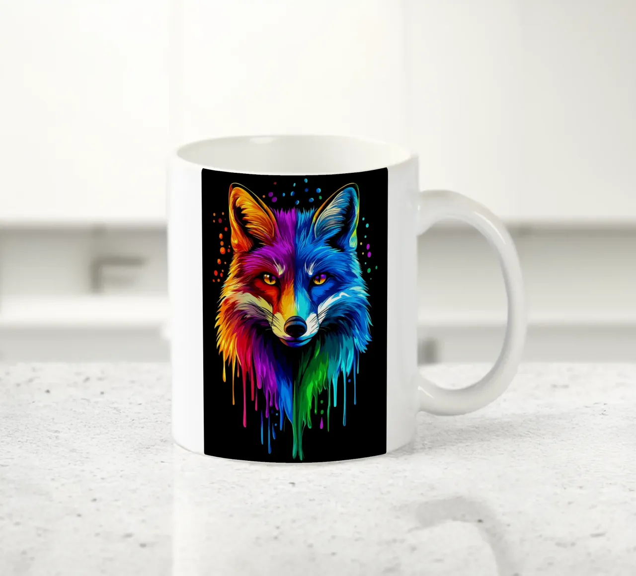 Bunter Fuchs mit Farbverlauf und Tropfeffekt Keramik Tasse von pixelbull - medieval art and more