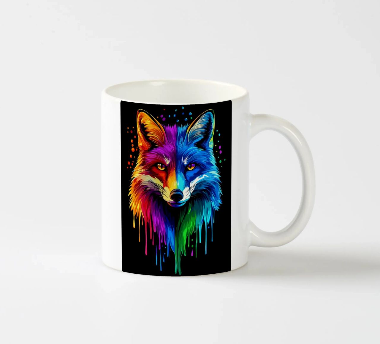 Volpe colorata con sfumatura di colore ed effetto gocciolante tazza in ceramica da pixelbull - medieval art and more