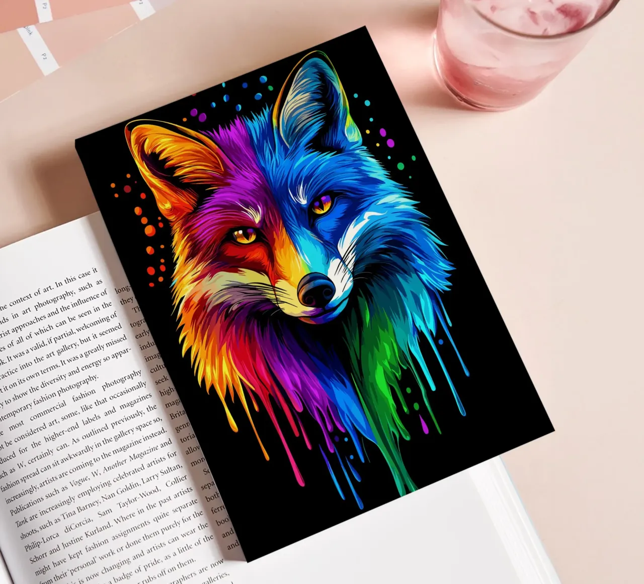 Colourful fox with colour gradient and drip effect notebook by pixelbull - medieval art and more