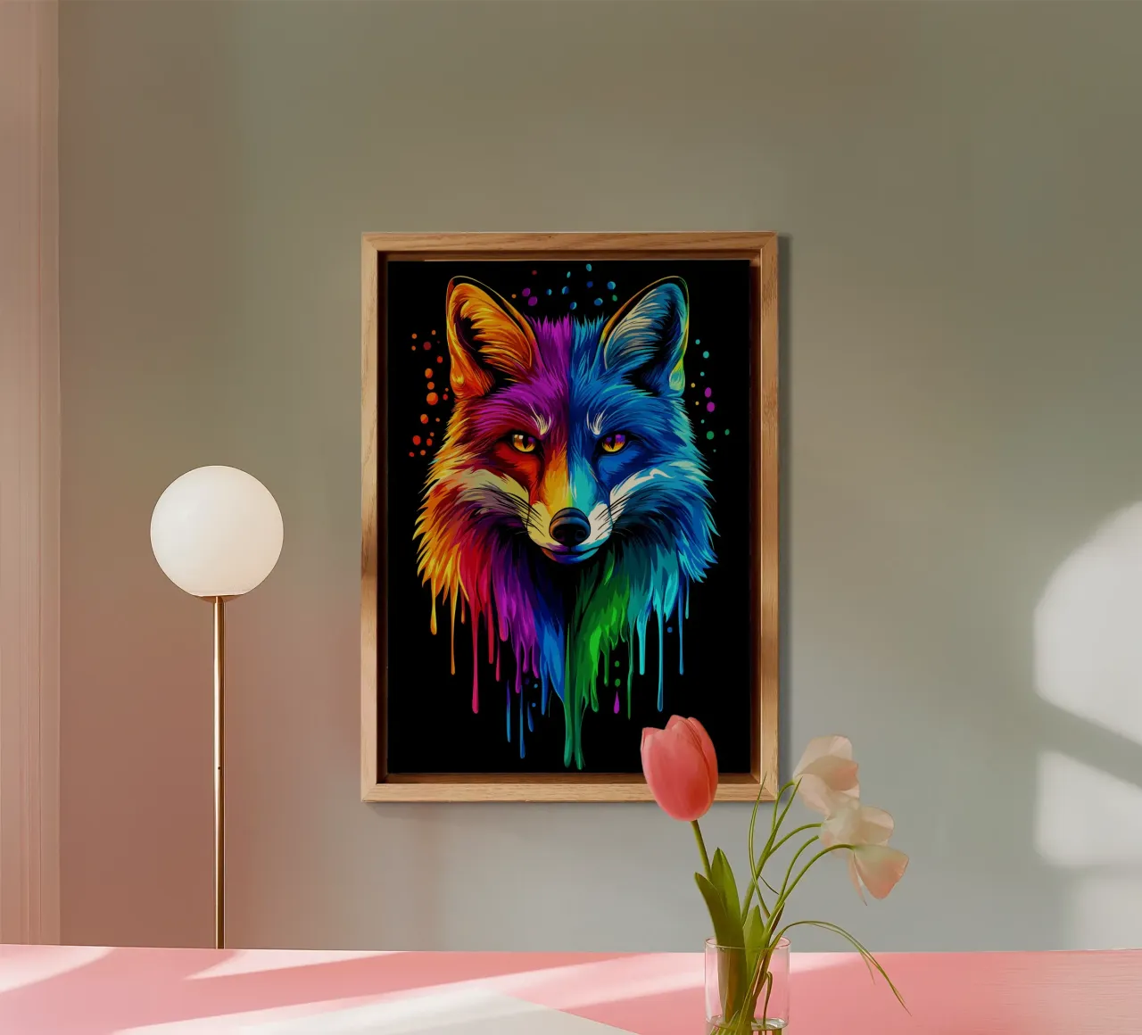 Colourful fox with colour gradient and drip effect alu-dibond by pixelbull - medieval art and more