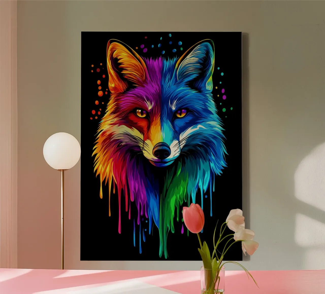 Kleurrijke vos met kleurverloop en druipeffect canvas van pixelbull - medieval art and more