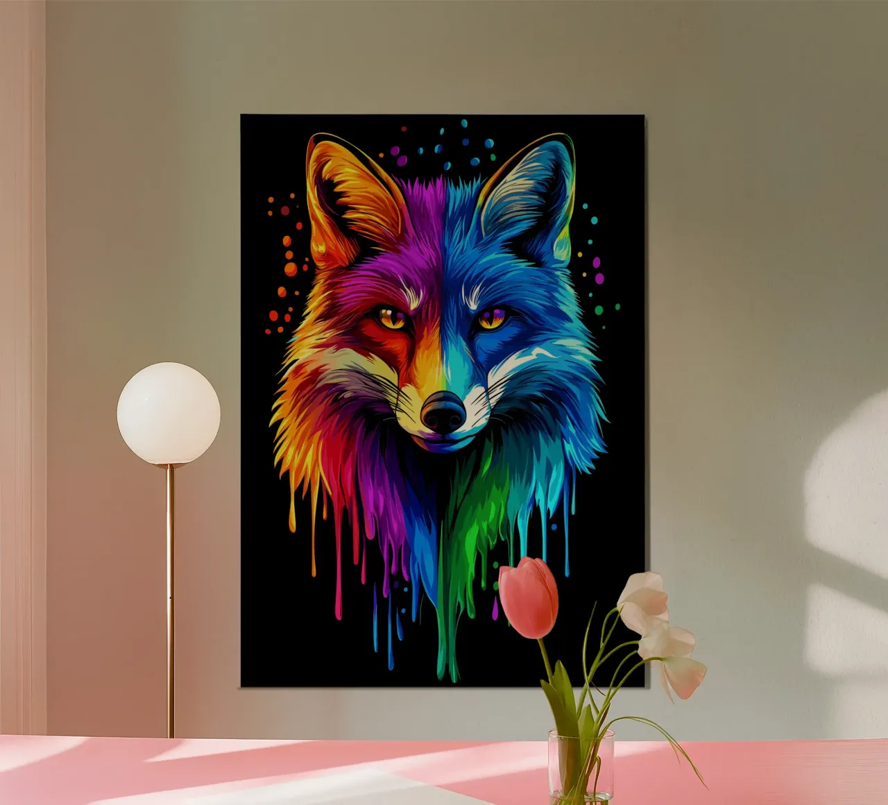 Volpe colorata con sfumatura di colore ed effetto gocciolante poster da pixelbull - medieval art and more