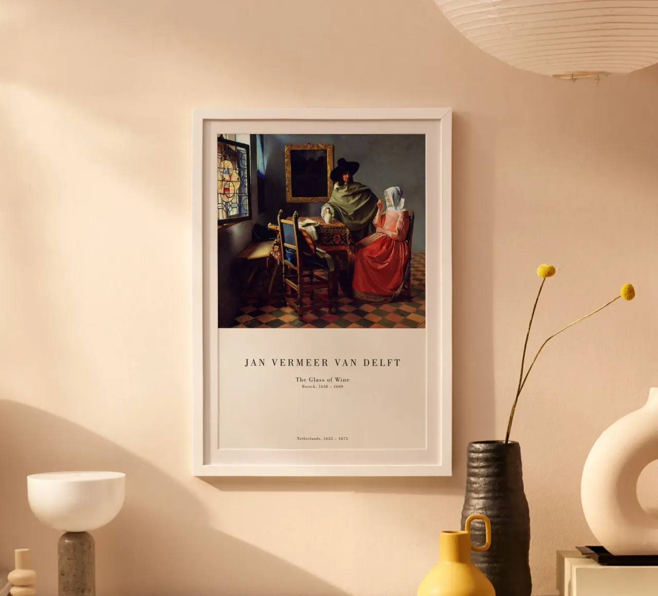 Jan Vermeer - Das Glas Wein Poster mit Kunststoffrahmen von Old Masters