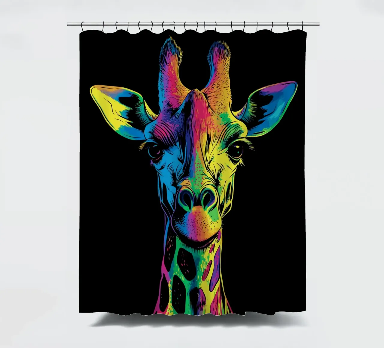 Colourful melting effect with giraffe portrait shower curtain by pixelbull - medieval art and more