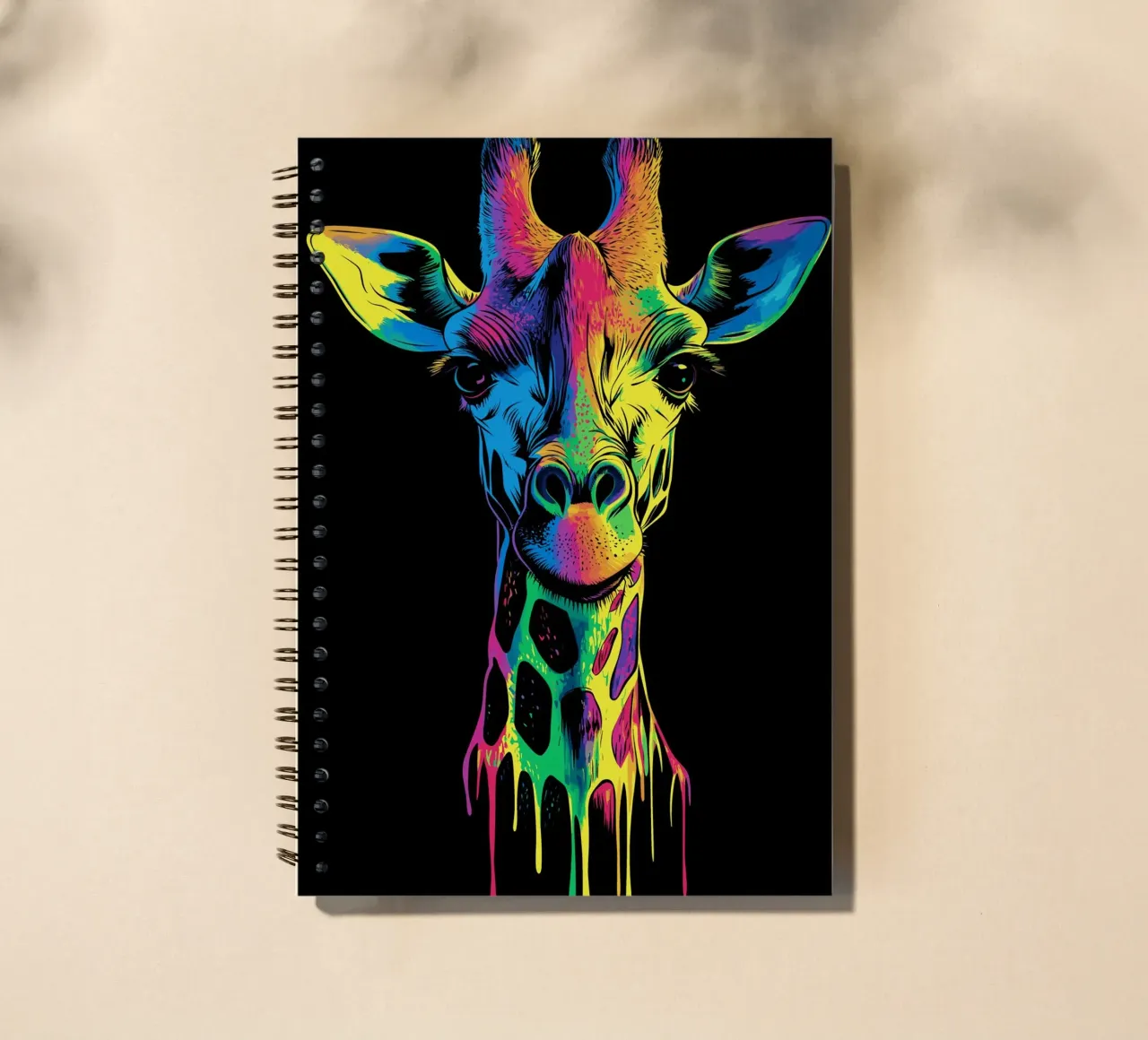 Colourful melting effect with giraffe portrait spiral notebook by pixelbull - medieval art and more