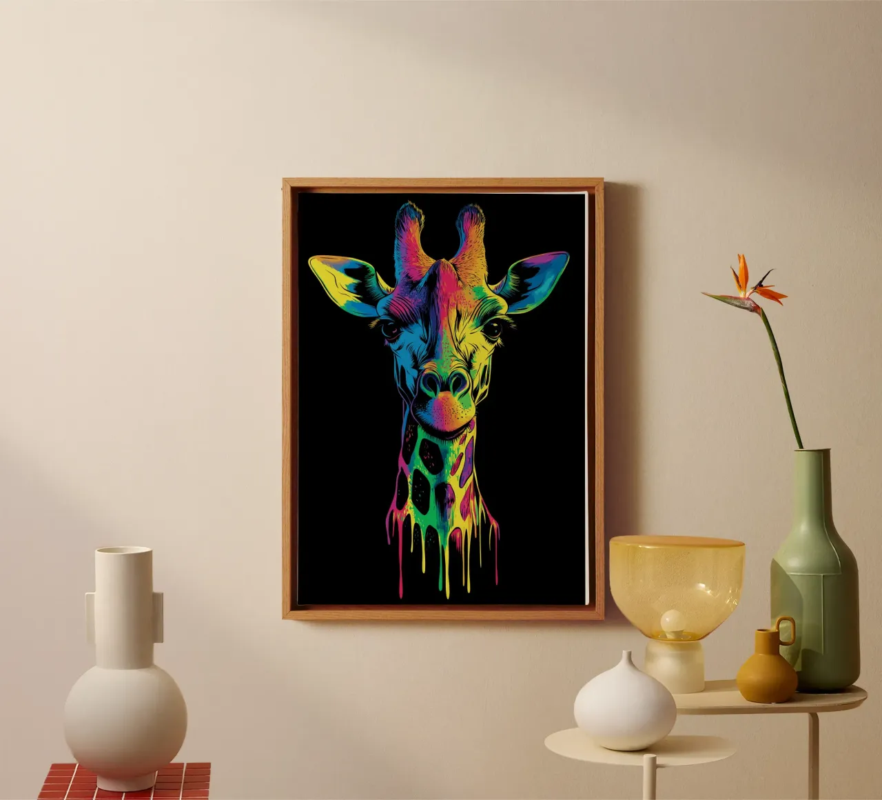 Effetto fusione colorata con ritratto di giraffa tela con Cornice a cassetta da pixelbull - medieval art and more