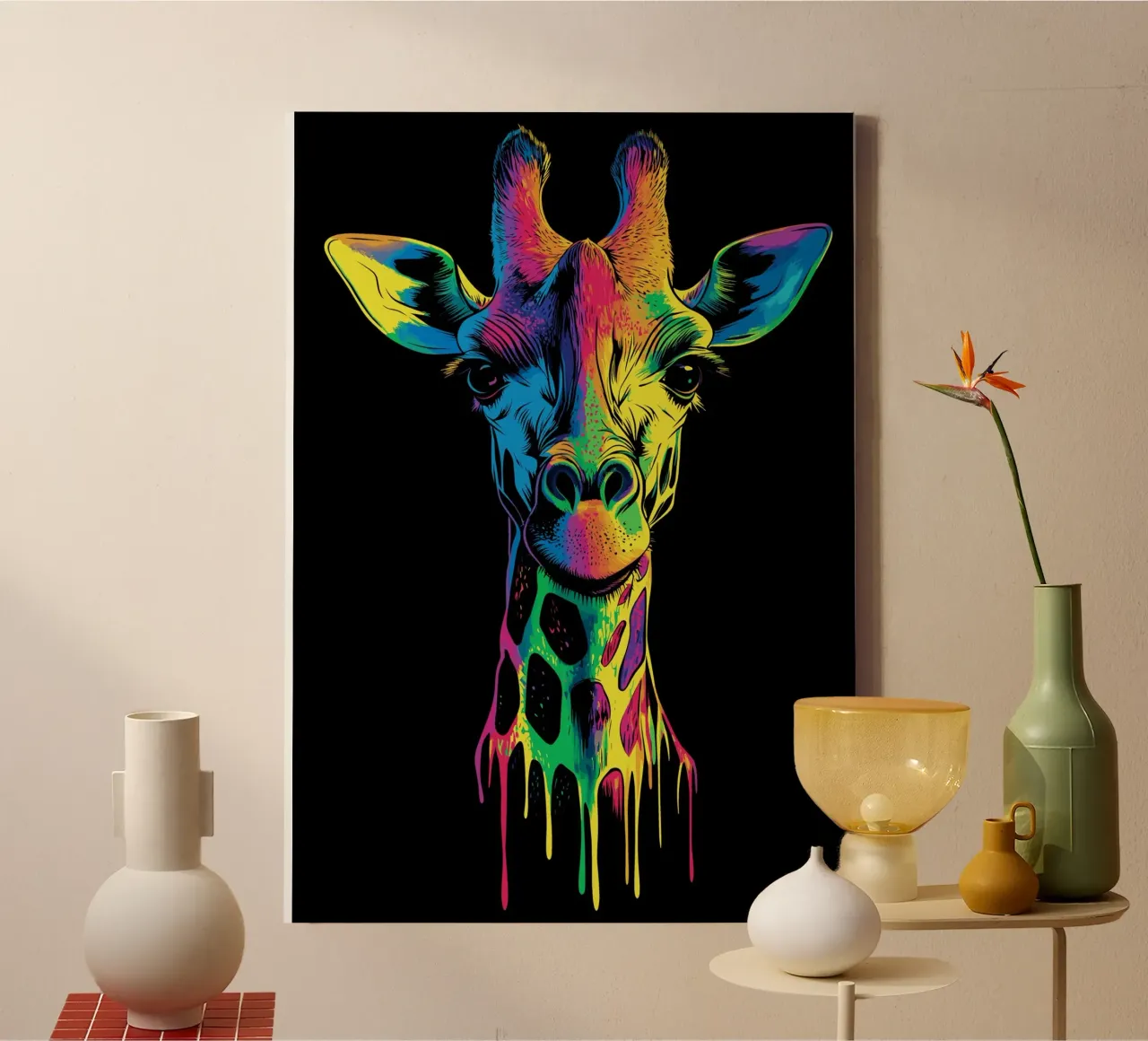Effetto fusione colorata con ritratto di giraffa tela con Cornice a cassetta da pixelbull - medieval art and more