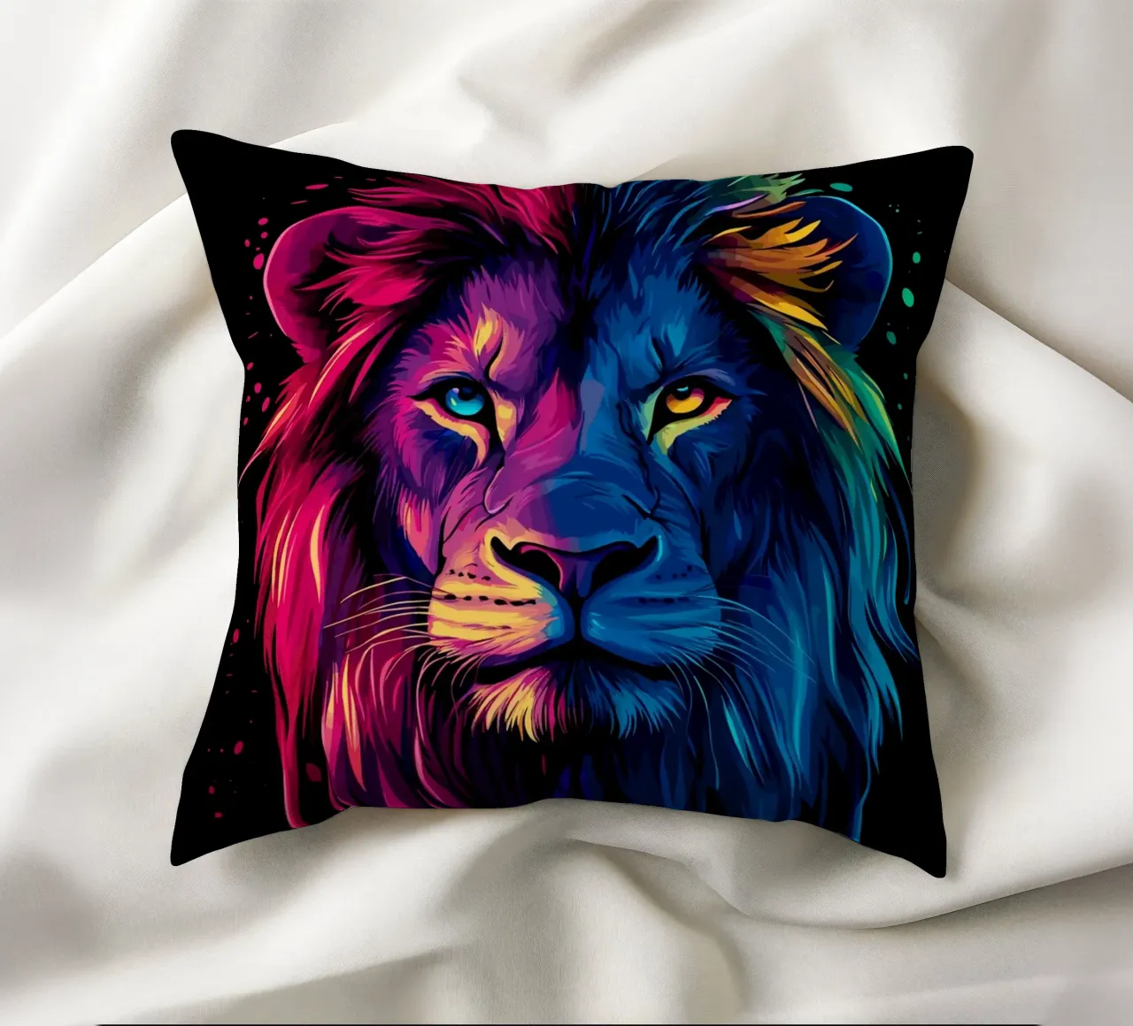 Maestoso leone con i colori dell'arcobaleno cuscino da pixelbull - medieval art and more
