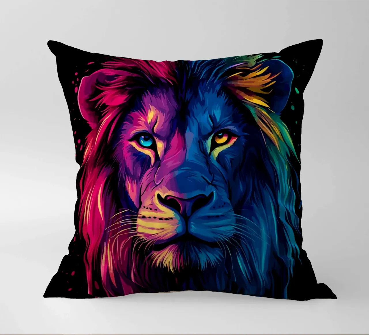 Maestoso leone con i colori dell'arcobaleno cuscino da pixelbull - medieval art and more