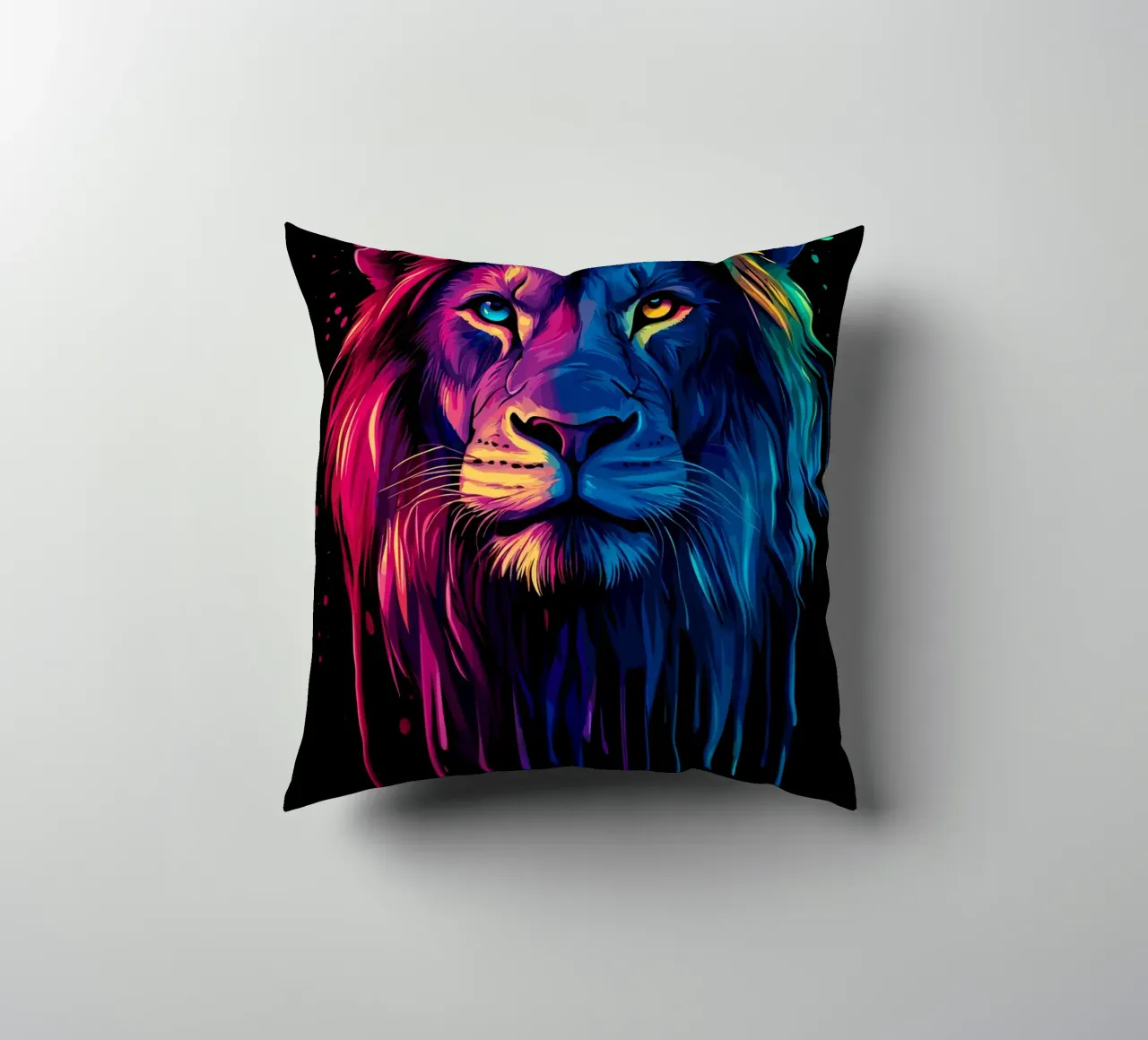 Maestoso leone con i colori dell'arcobaleno cuscino da pixelbull - medieval art and more