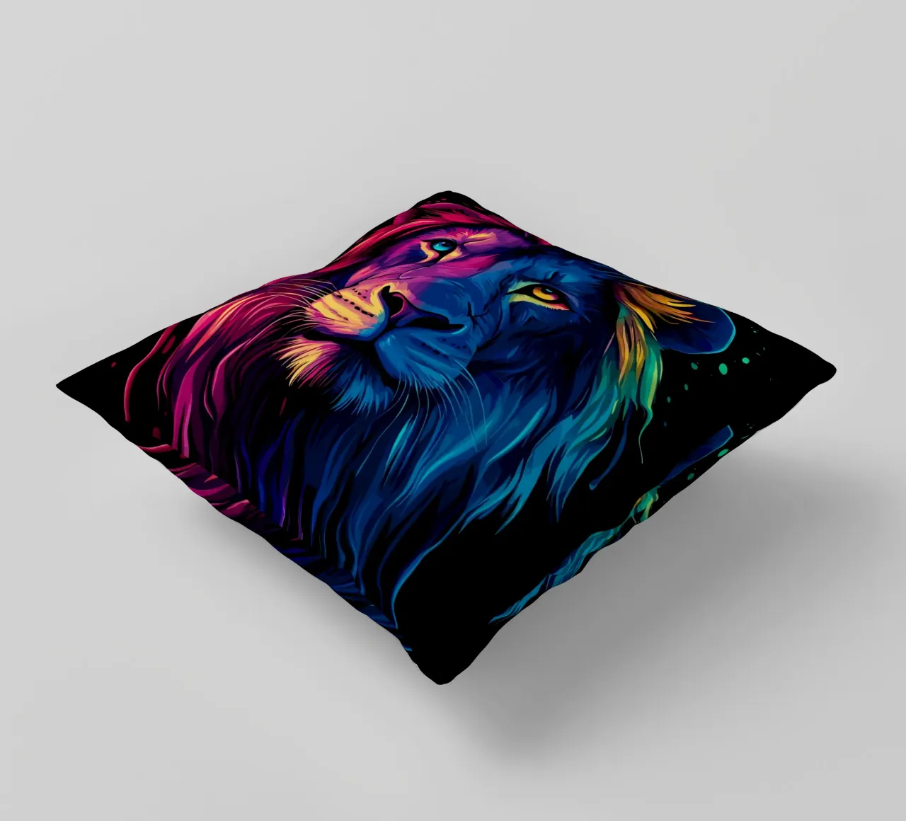 Maestoso leone con i colori dell'arcobaleno cuscino da pixelbull - medieval art and more