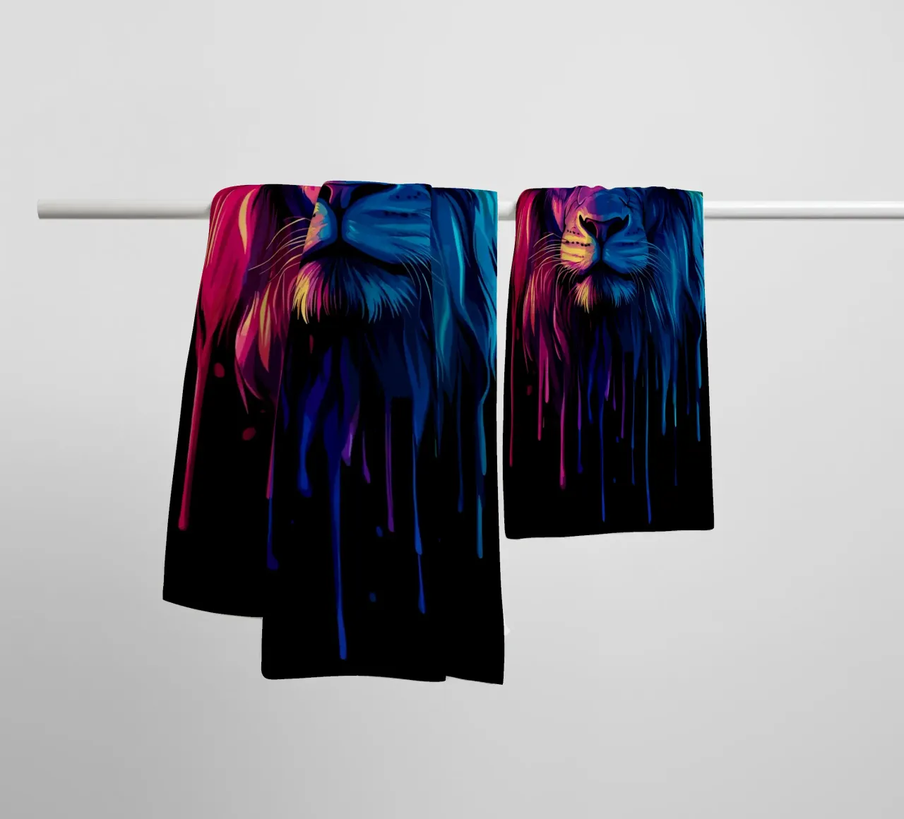 Maestoso leone con i colori dell'arcobaleno asciugamano da bagno da pixelbull - medieval art and more