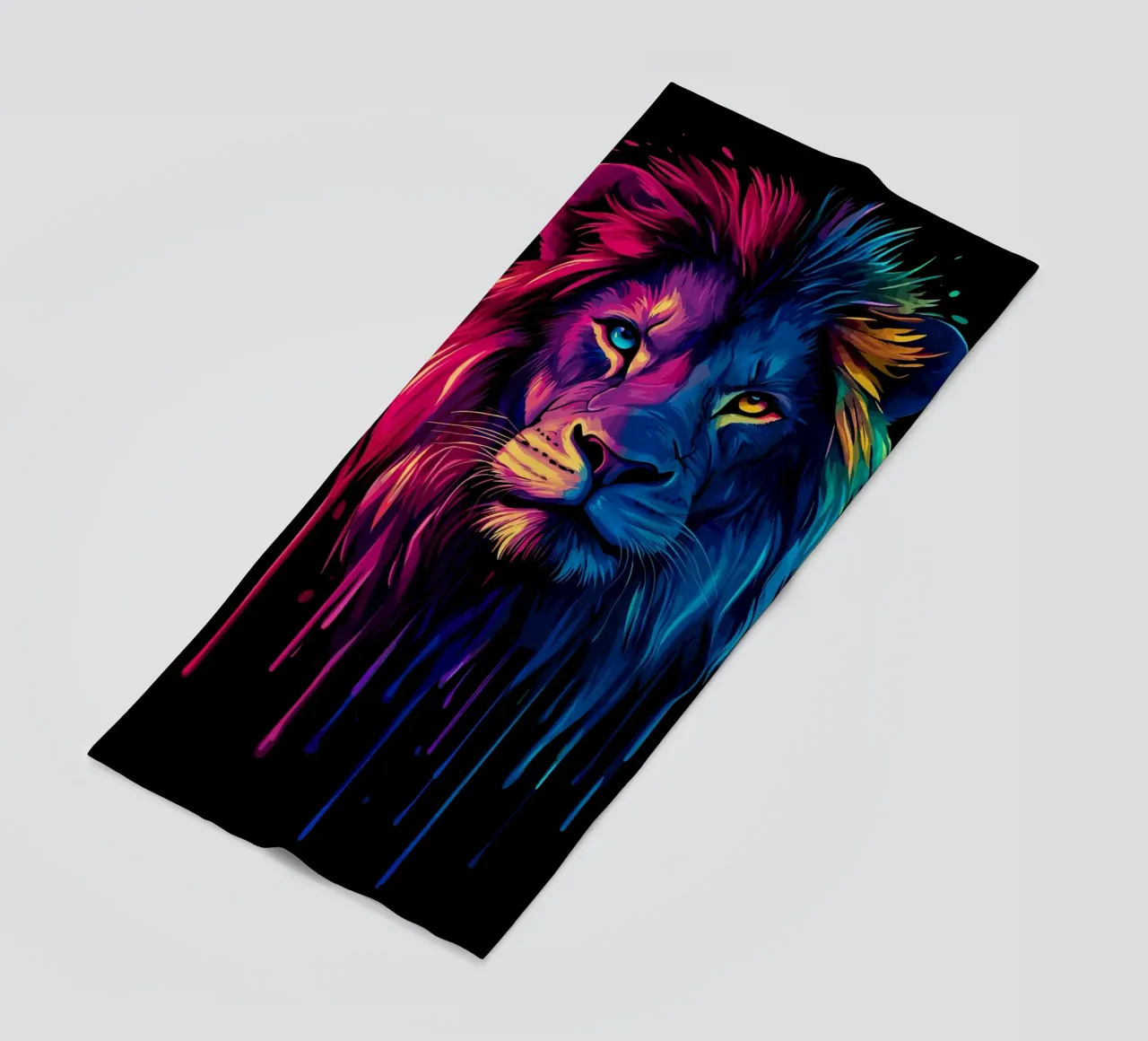 Maestoso leone con i colori dell'arcobaleno telo mare da pixelbull - medieval art and more