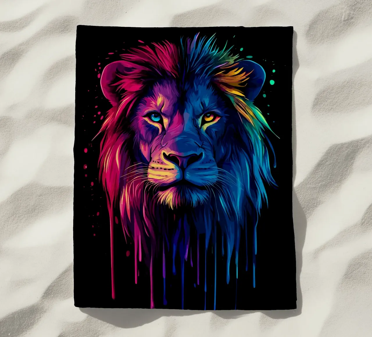 Maestoso leone con i colori dell'arcobaleno telo mare da pixelbull - medieval art and more