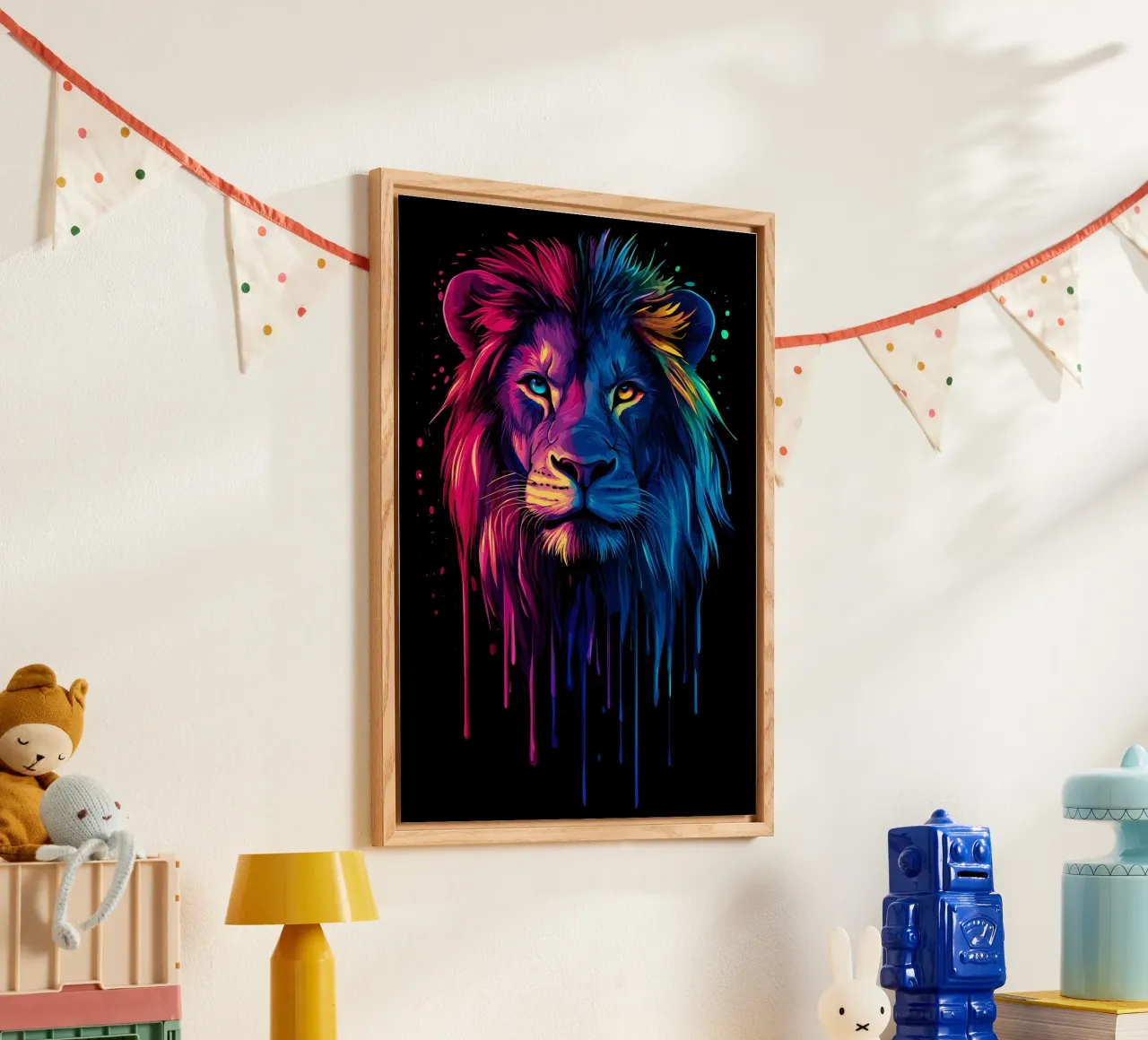 Majestic lion with rainbow colours acrylic glass by pixelbull - medieval art and more