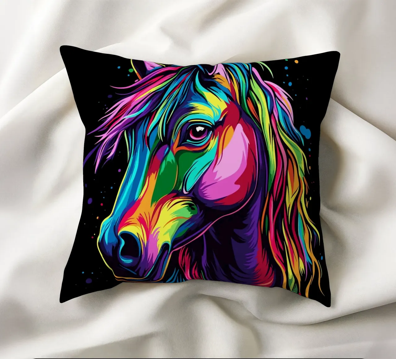 Ritratto di cavallo colorato con colori fluidi cuscino da pixelbull - medieval art and more