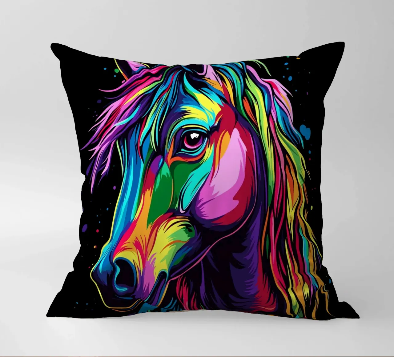 Ritratto di cavallo colorato con colori fluidi cuscino da pixelbull - medieval art and more
