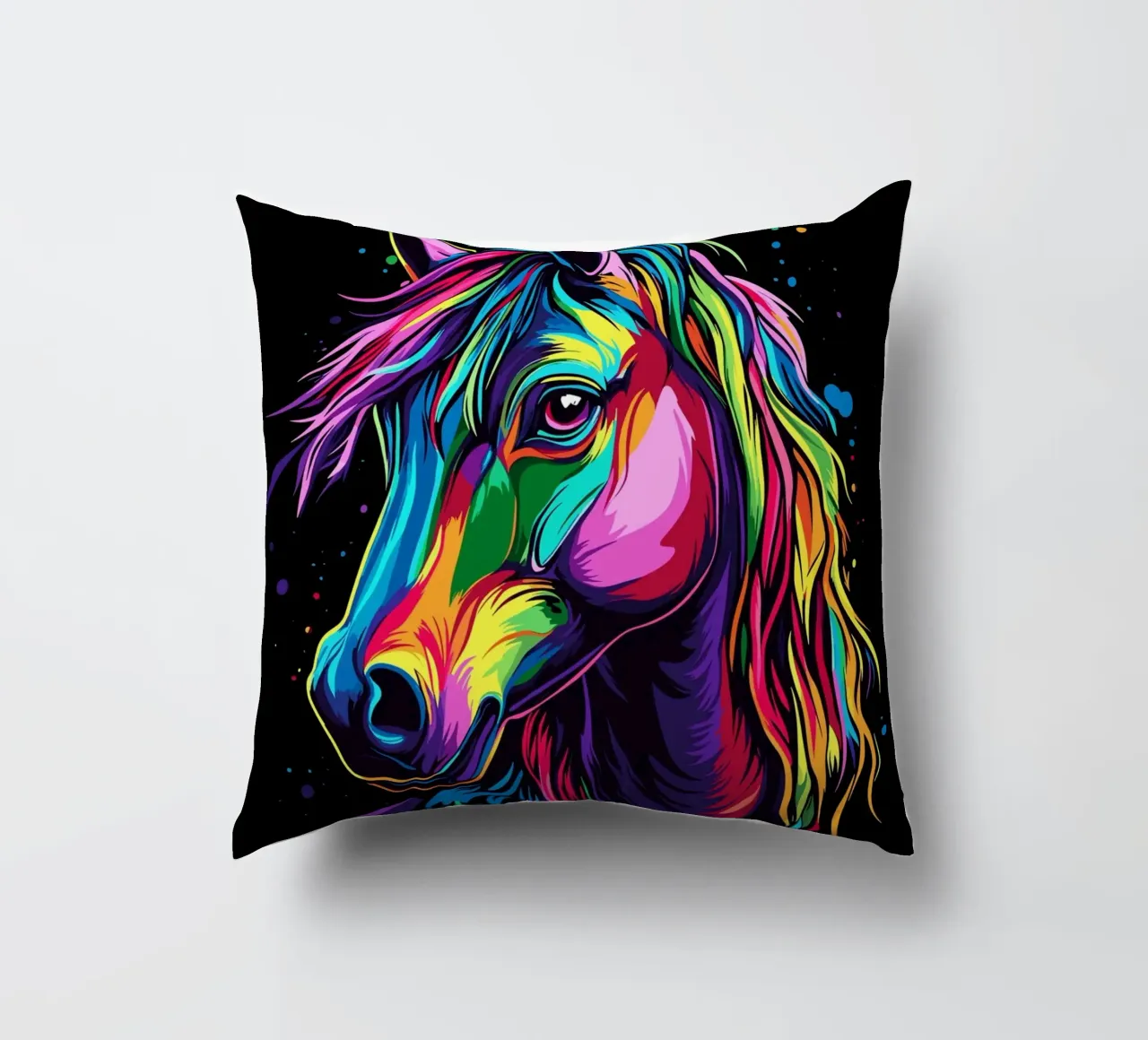 Ritratto di cavallo colorato con colori fluidi cuscino da pixelbull - medieval art and more