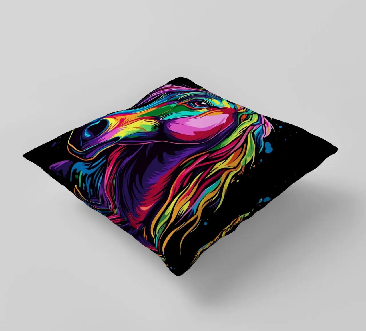 Ritratto di cavallo colorato con colori fluidi cuscino da pixelbull - medieval art and more