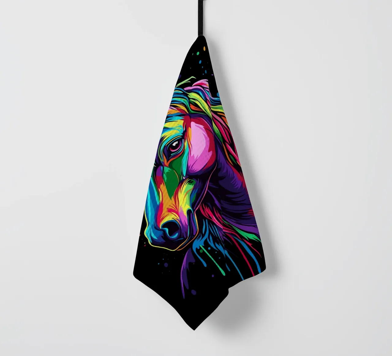 Colourful horse portrait with flowing colours tea towel by pixelbull - medieval art and more