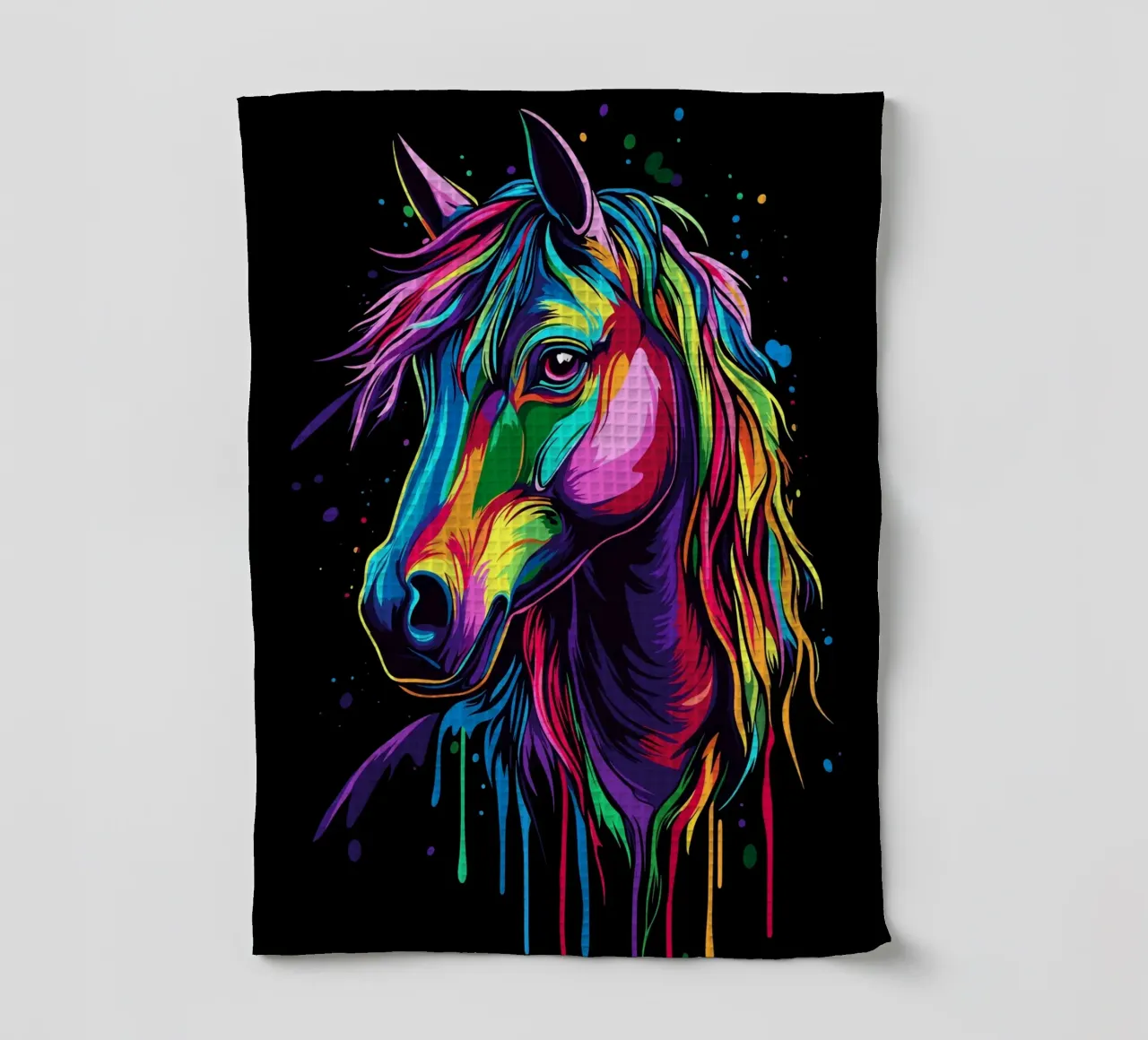 Colourful horse portrait with flowing colours tea towel by pixelbull - medieval art and more