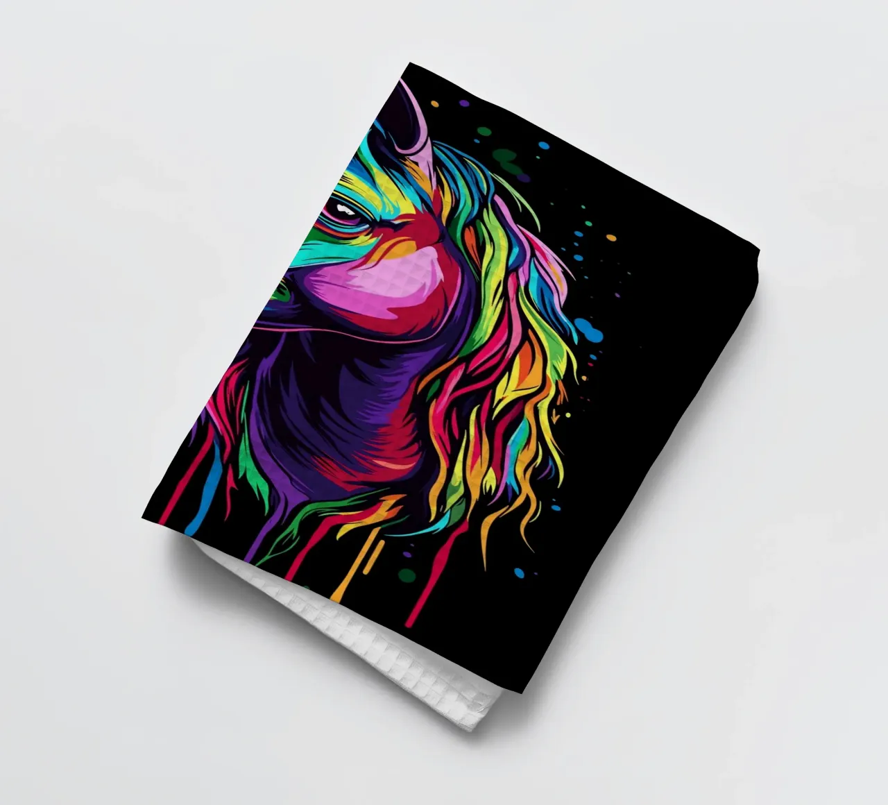 Colourful horse portrait with flowing colours tea towel by pixelbull - medieval art and more