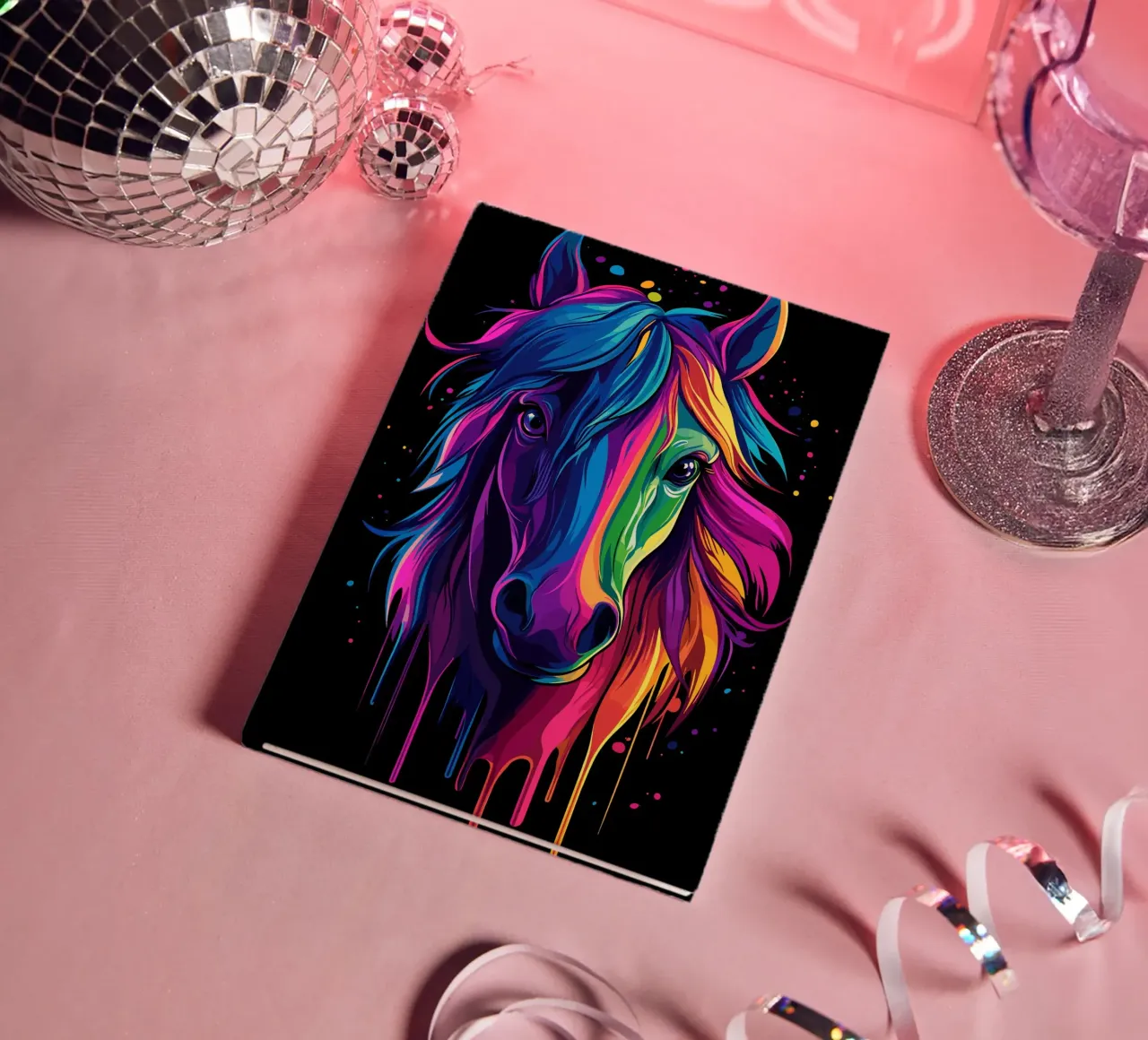 Colourful horse portrait with colour gradient notebook by pixelbull - medieval art and more